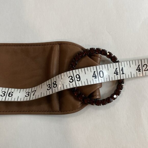 Brown Faux Leather Belt with Beaded Buckle Waist Cinch Size M/L main image 7